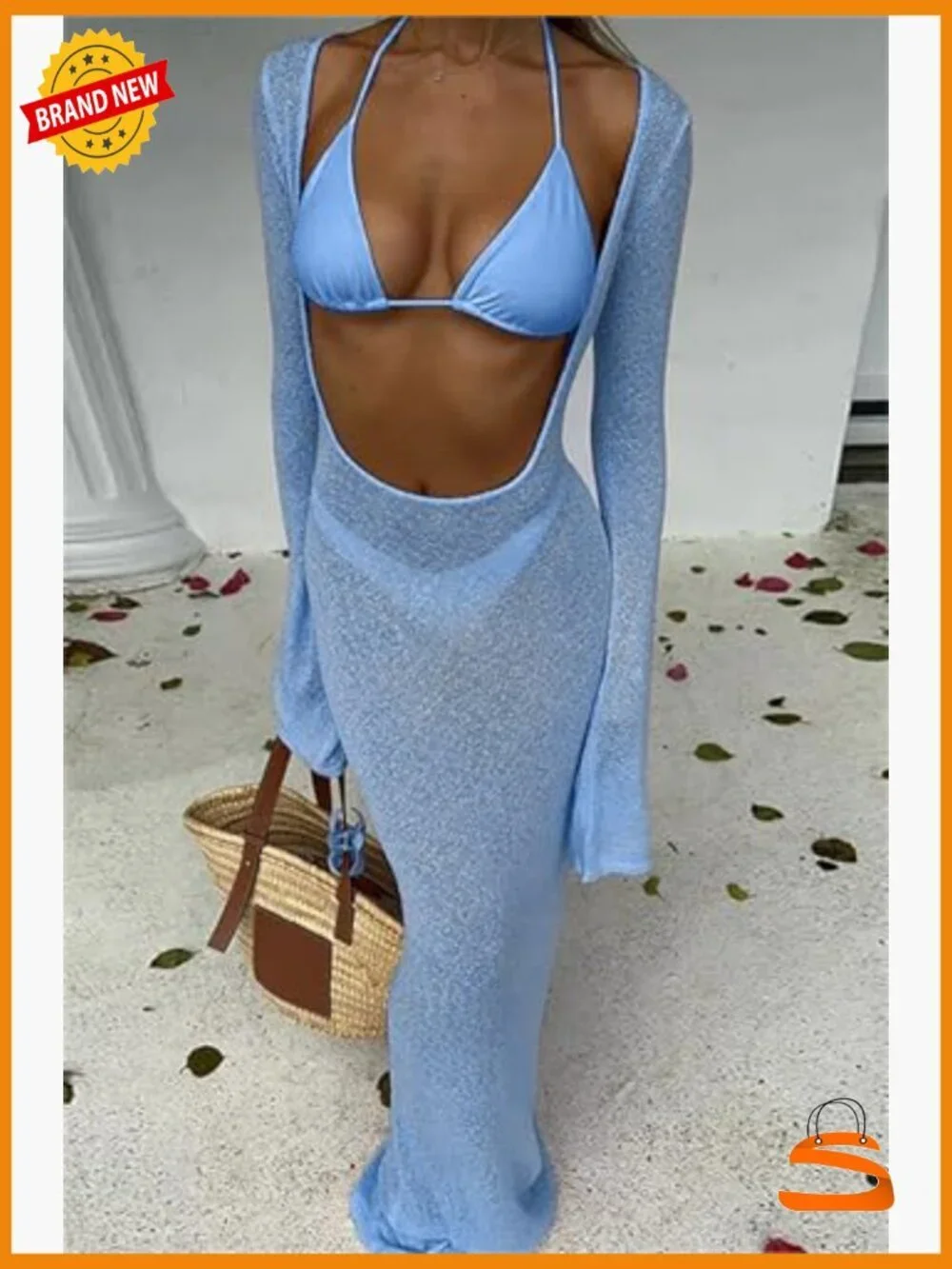 Women's 3-Piece Bikini Set with Sheer Mesh Cover Up Dress XS-XXL
